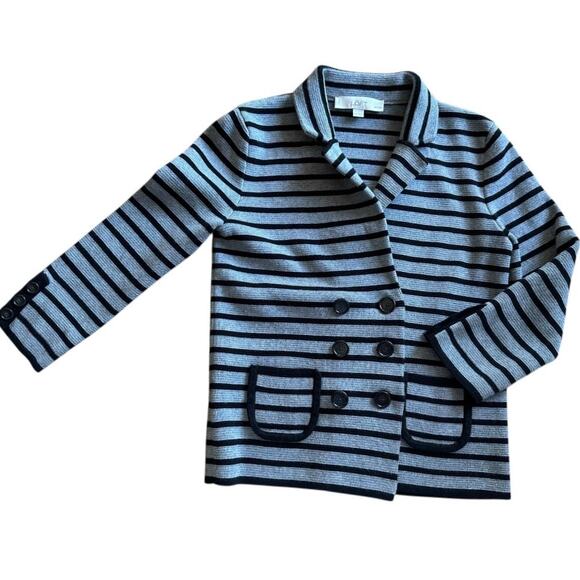 LOFT XS Petite striped double-breasted knit jacket gray black stripe blazer - Picture 2 of 8